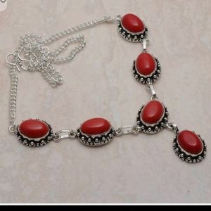 New simulated coral sterling silver necklace